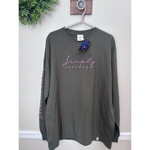 NWT Simply Southern Womens Size L Let Your Light Shine Long Sleeve T-Shirt Green